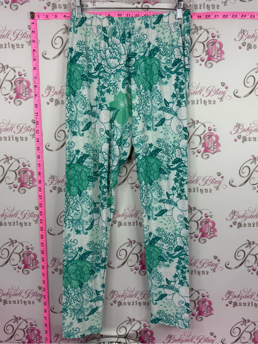 SWEETLEGS tights leggings flower Women's Green Floral Print Leggings - Mint/Teal